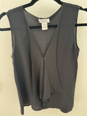 Barneys New York 100% Silk Draped V-Neck Sleeveless Blouse Black Small